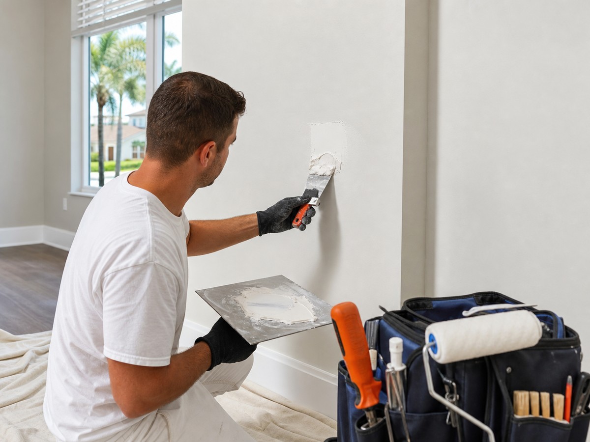 Drywall patching and painting preparation in a residential home